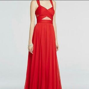 Betsy & Adam Empire Waist Red Chiffon Gown